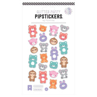 Sheet of colorful glitter puffy stickers featuring animal designs 