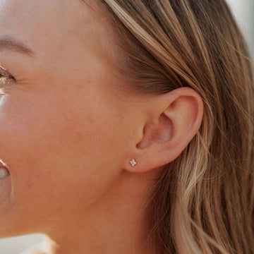 cubic zirconia diamond shaped silver stud earrings