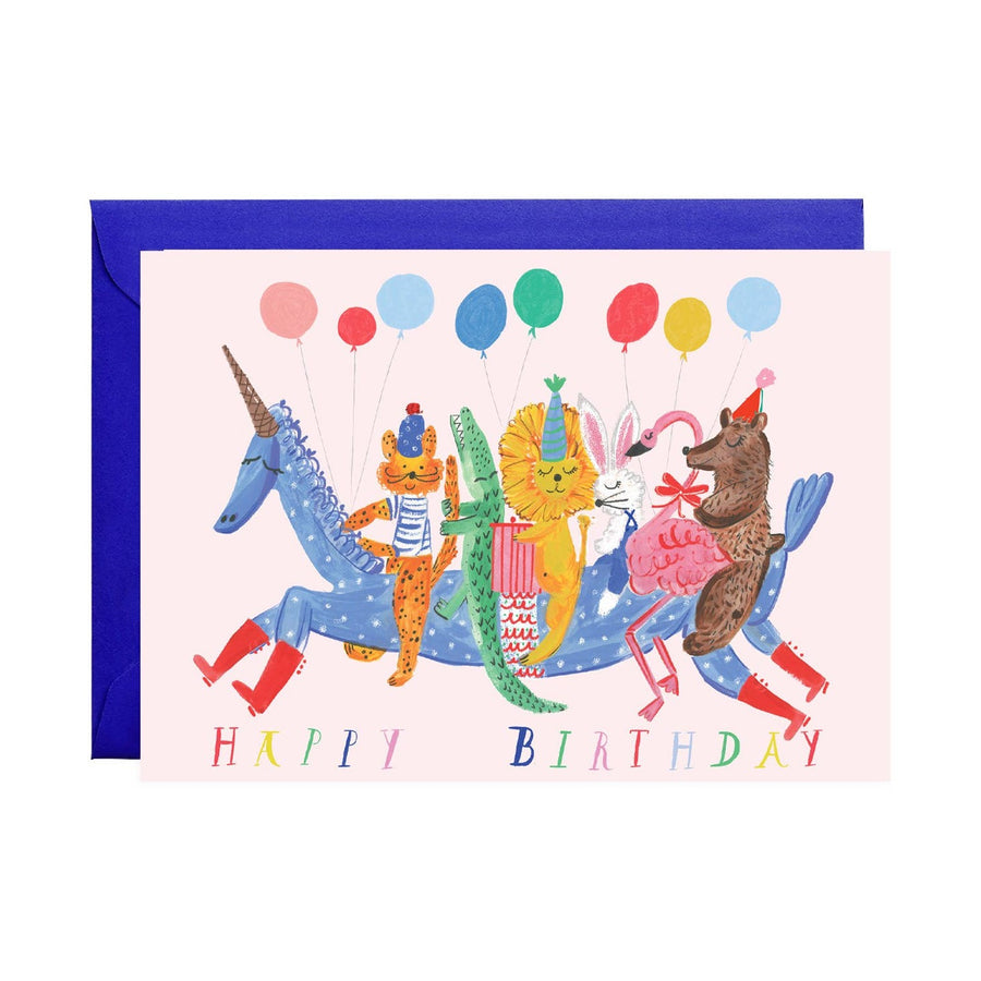 Mr. Boddington's Studio Unicorn Express Birthday Card with animal characters 