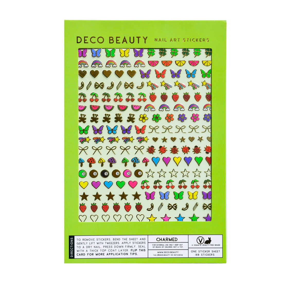 nail art stickers with rainbows butterflies bows lady bugs cherries and hearts