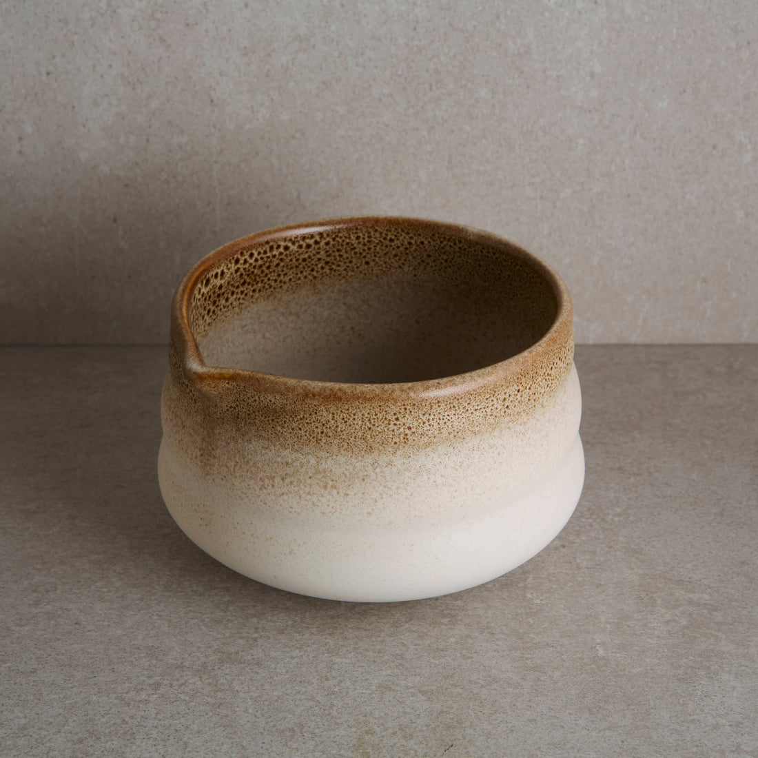 Ceramic matcha bowl with brown and white gradient 