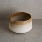 Ceramic matcha bowl with brown and white gradient 