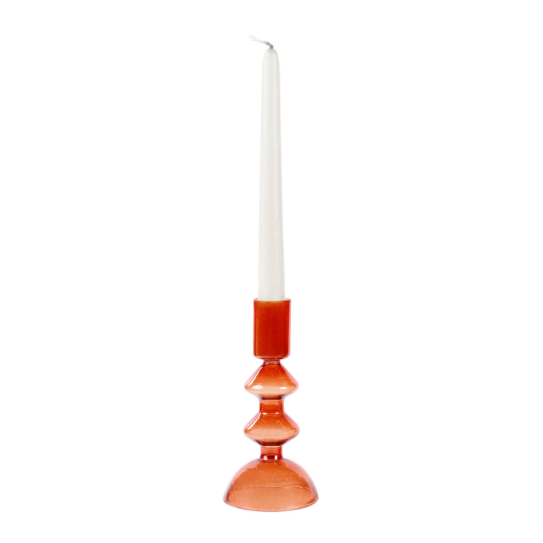 Retro Glass Candle Stick Holder - Rust Orange