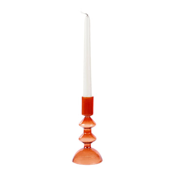 Retro Glass Candle Stick Holder - Rust Orange