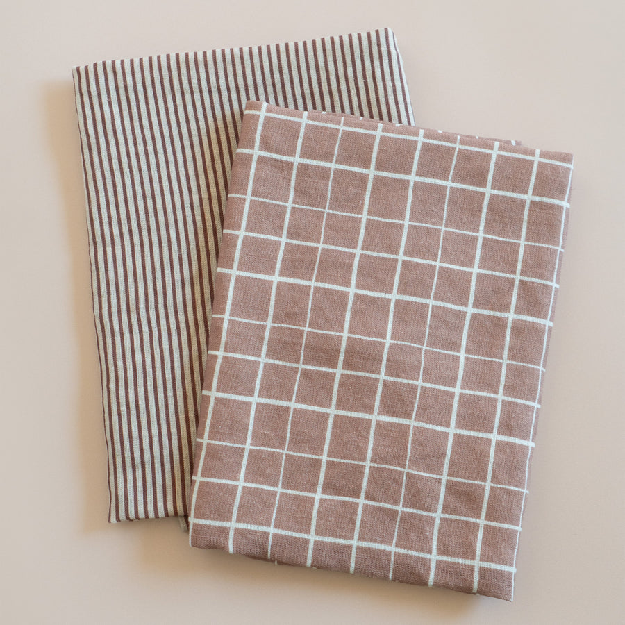 Linen Tea Towel - Loose Grid Mocha
