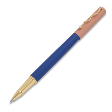 Blue and pink pen with gold accents 