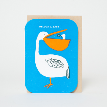 welcome baby card with stork