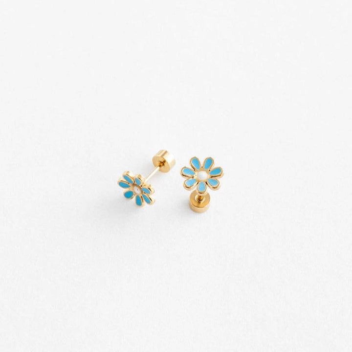 children's earrings in the shape of blue daisies