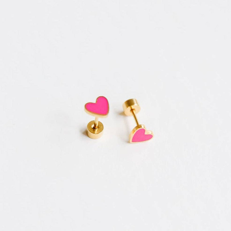 children's earrings in the shape of pink neon hearts