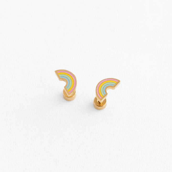 children's earrings in the shape of pastel rainbows