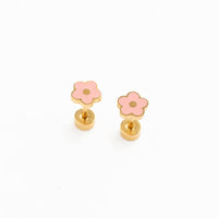 children's earrings in the shape of petite pink flowers