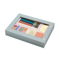 stationary gift set set with stamps, pens, and a gold metal bookmark