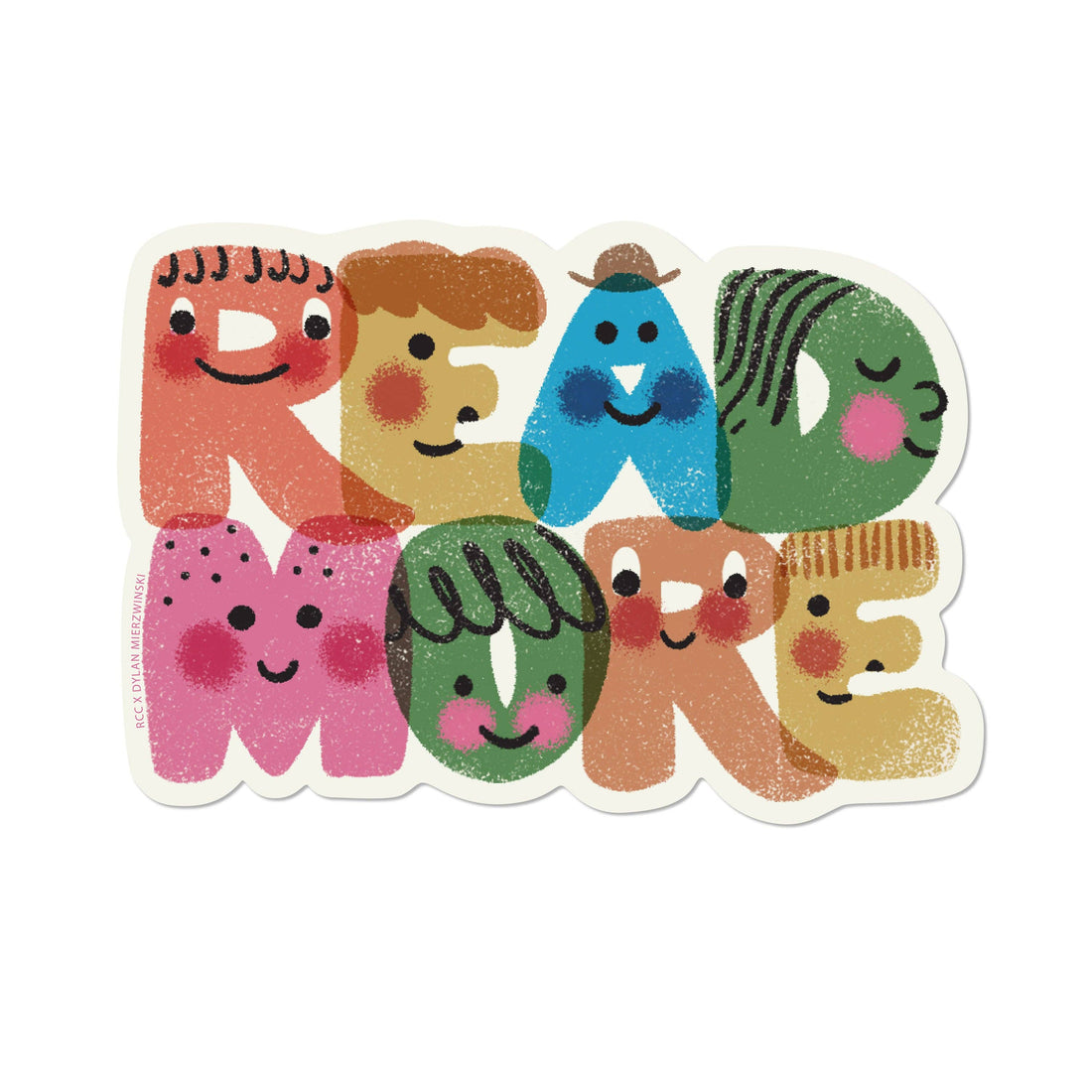 colorful vinyl sticker that says read more 
