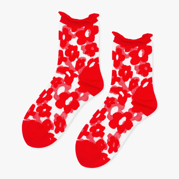 Pop Sheer Short Crew Socks - Red