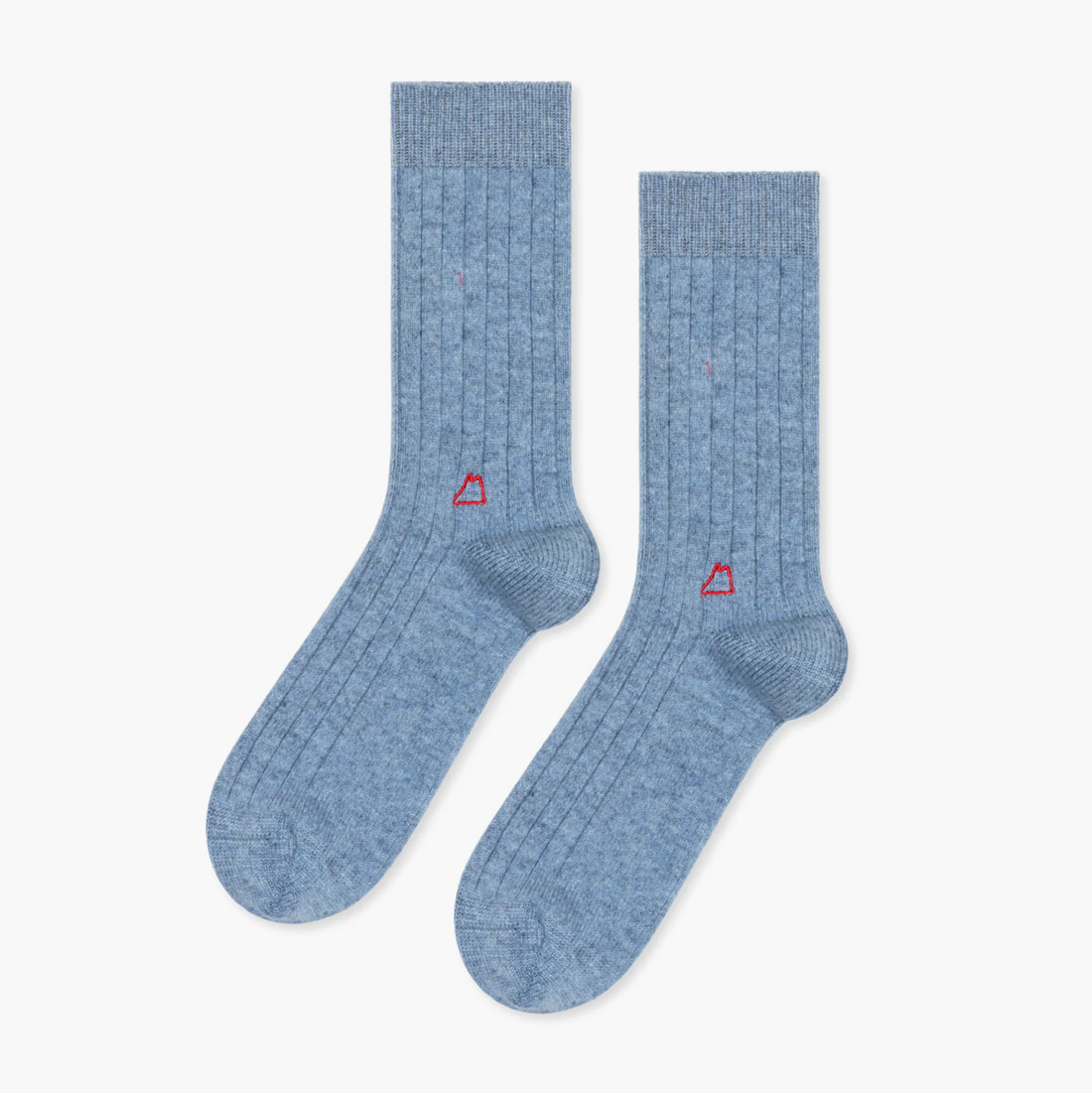 men's cashmere light blue colored rib crew socks 