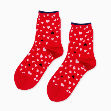 red crew socks with pink hearts