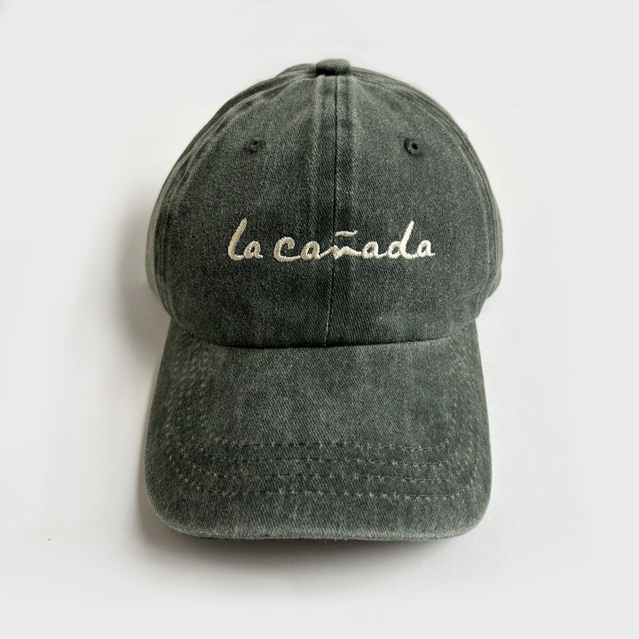 la Cañada lettered hat vintage washed forest green