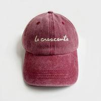carmine red vintage washed colored lettered la crescenta baseball cap