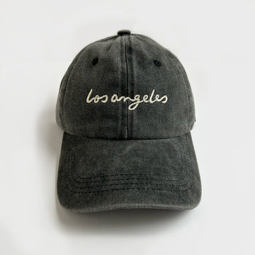 los angeles lettered hat vintage washed black