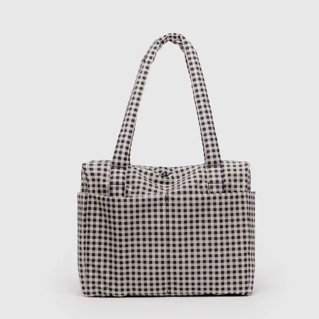 Black and white gingham carry on bag baggu