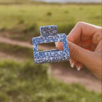 blue speckled colored small 2 inch hair claw