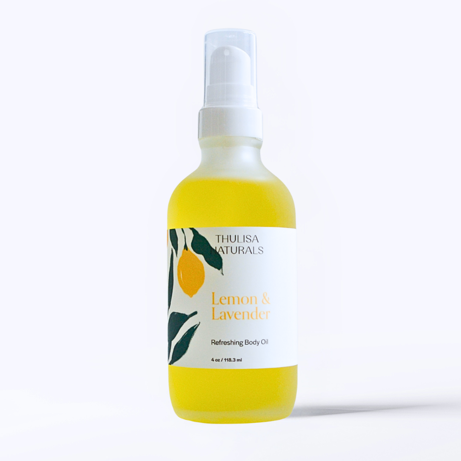 Bottle of Thulisa Naturals Lemon & Lavender body oil