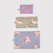 flat pouch set with butterfly, bunny, and lamb patterns