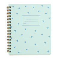 Standard blue notebook with hearts