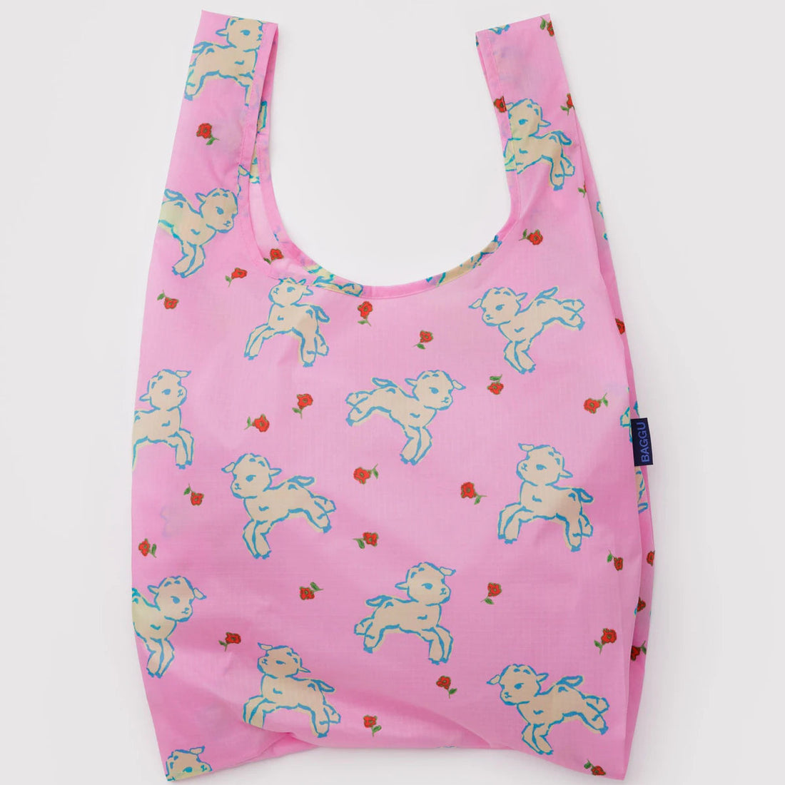 Pink reusable bag with lamb pattern 