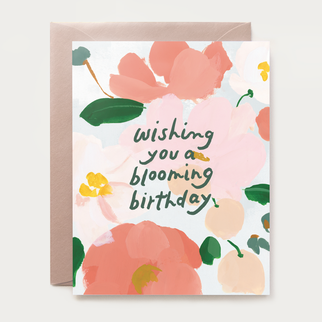 Floral birthday card with 'Wishing you a blooming birthday' text 