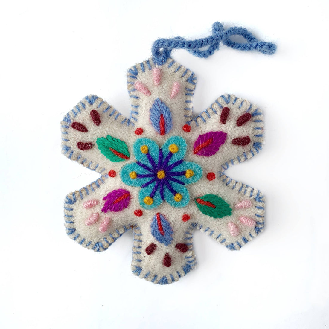 Embroidered Snowflake Christmas Ornament - Light Blue