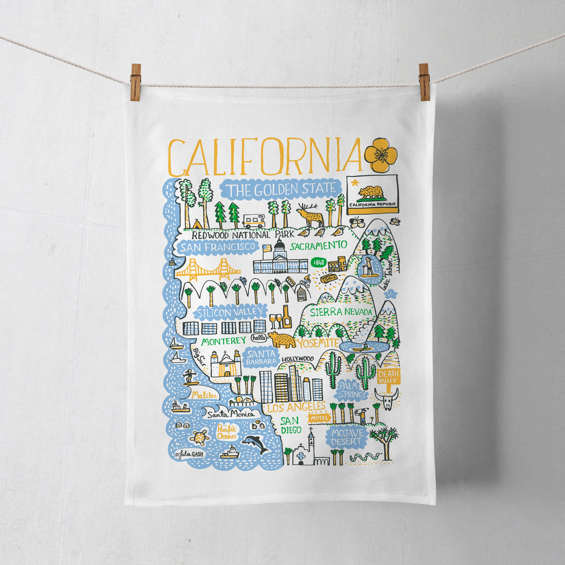 California Map Art Tea Towel