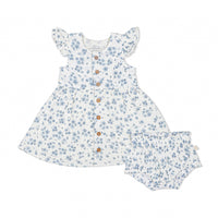 Organic Button Flutter Dress - Periwinkle