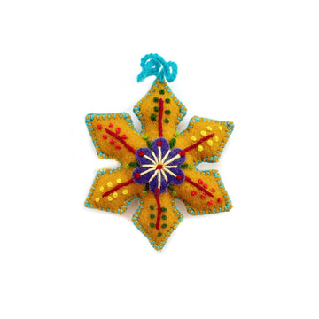 Colorful Snowflake Embroidered Ornament - Mustard