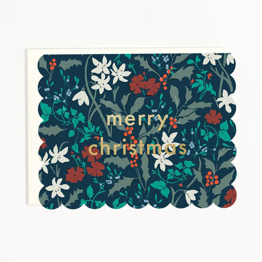 Merry Christmas Scalloped Floral Card