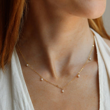 gold fill or sterling silver necklace with 5 delicate pearls 