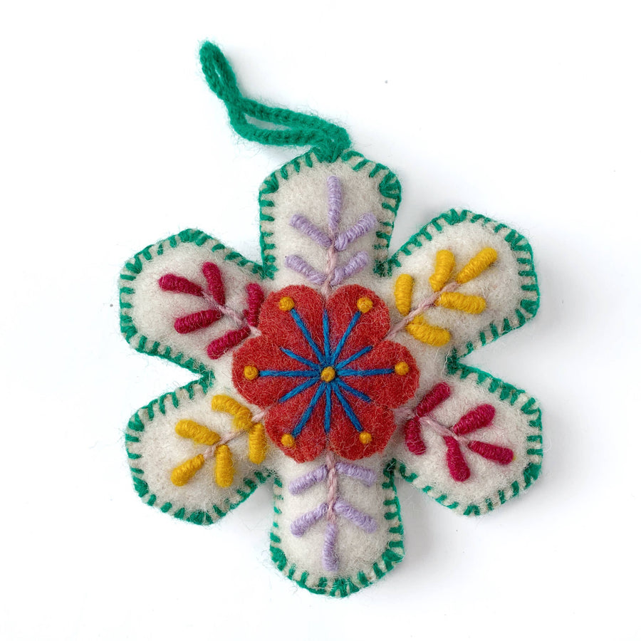 Embroidered Snowflake Christmas Ornament - Green