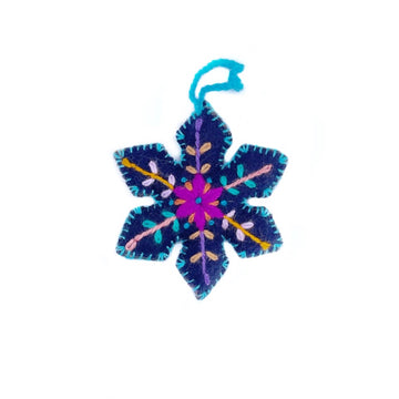 Colorful Snowflake Embroidered Ornament - Navy