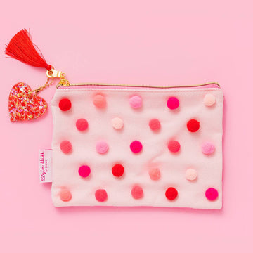 Red + Pink Pom Pom Pouch